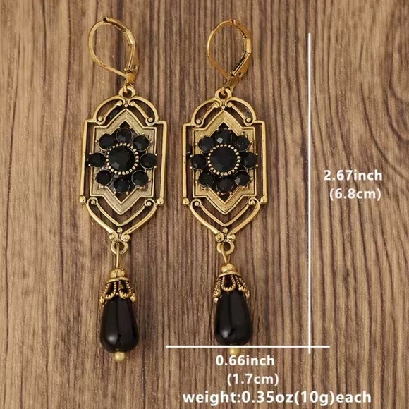 Vintage Marquis Bordo Gold Brass Earrings - Picture 6 of 9